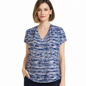 Vince Camuto Blue Abstract Printed V-Neck Blouse Size S • Chic Work & Casual